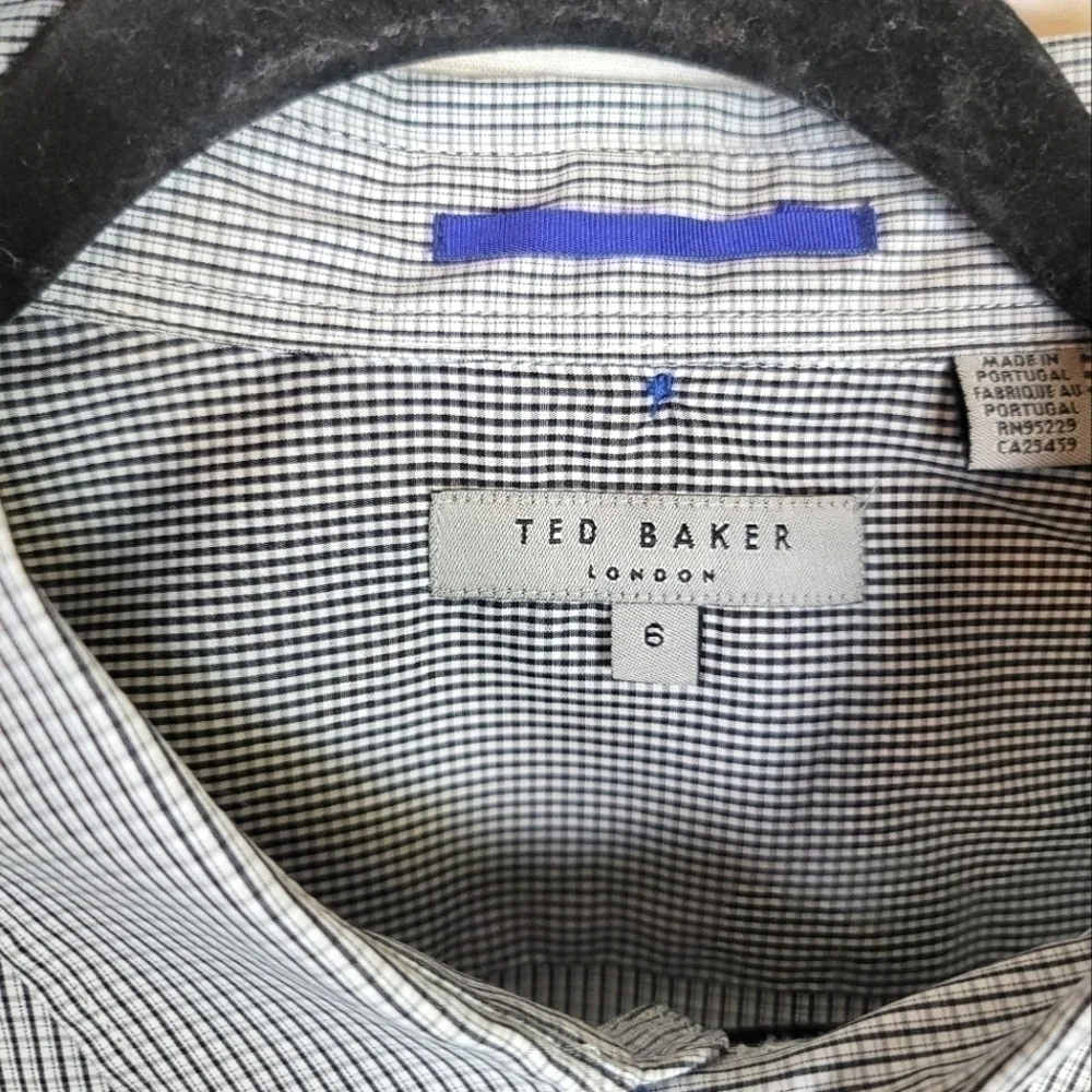 TED BAKER LONDON PLAID SHORT SLEEVE BUTTON UP, SZ 6 (2XL)